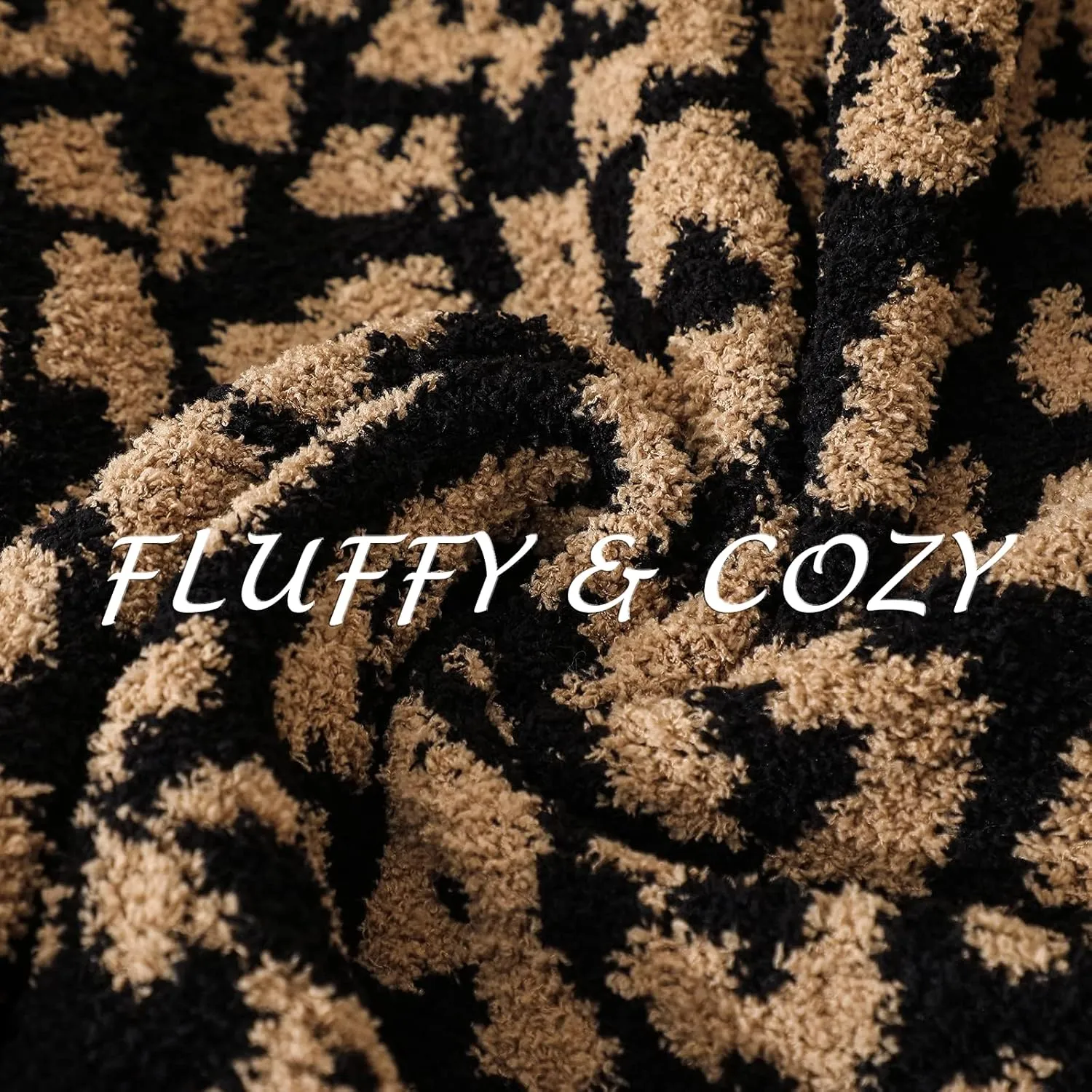bearberry Fuzzy Leopard Knitted Throw Blanket Soft Cozy Warm Microfiber Blanket for Couch Sofa Bed Travel(Graphite/Carbon, 50"x60")