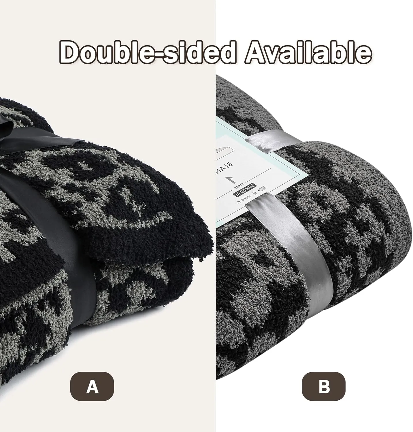 bearberry Fuzzy Leopard Knitted Throw Blanket Soft Cozy Warm Microfiber Blanket for Couch Sofa Bed Travel(Graphite/Carbon, 50"x60")