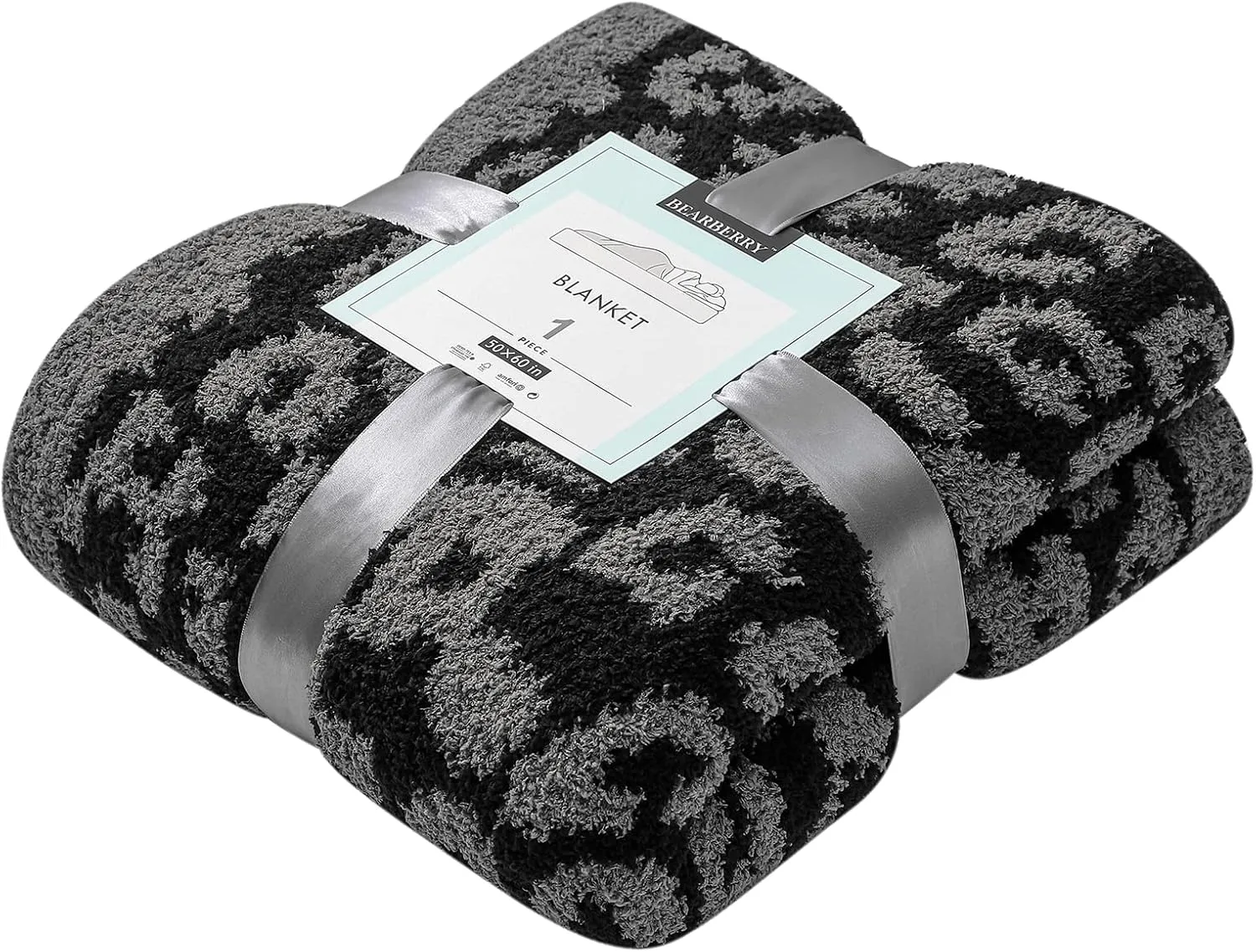 bearberry Fuzzy Leopard Knitted Throw Blanket Soft Cozy Warm Microfiber Blanket for Couch Sofa Bed Travel(Graphite/Carbon, 50"x60")