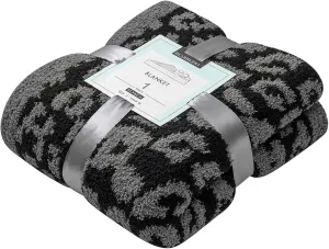 bearberry Fuzzy Leopard Knitted Throw Blanket Soft Cozy Warm Microfiber Blanket for Couch Sofa Bed Travel(Graphite/Carbon, 50"x60")