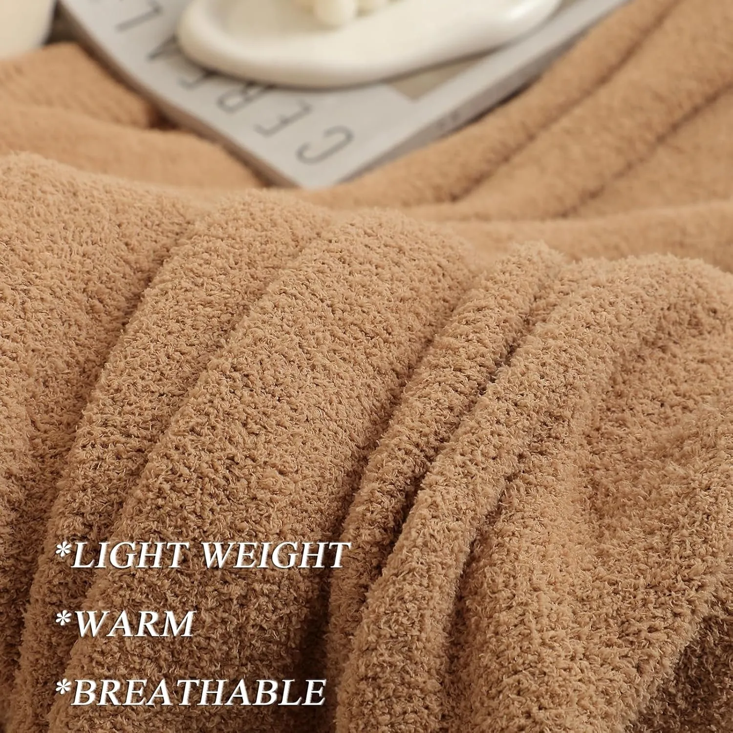 bearberry Super Soft Fluffy Throw Blanket Lightweight Cozy Warm Throw Blankets for Couch Bed Sofa All Season (Camel, 50”x60”)