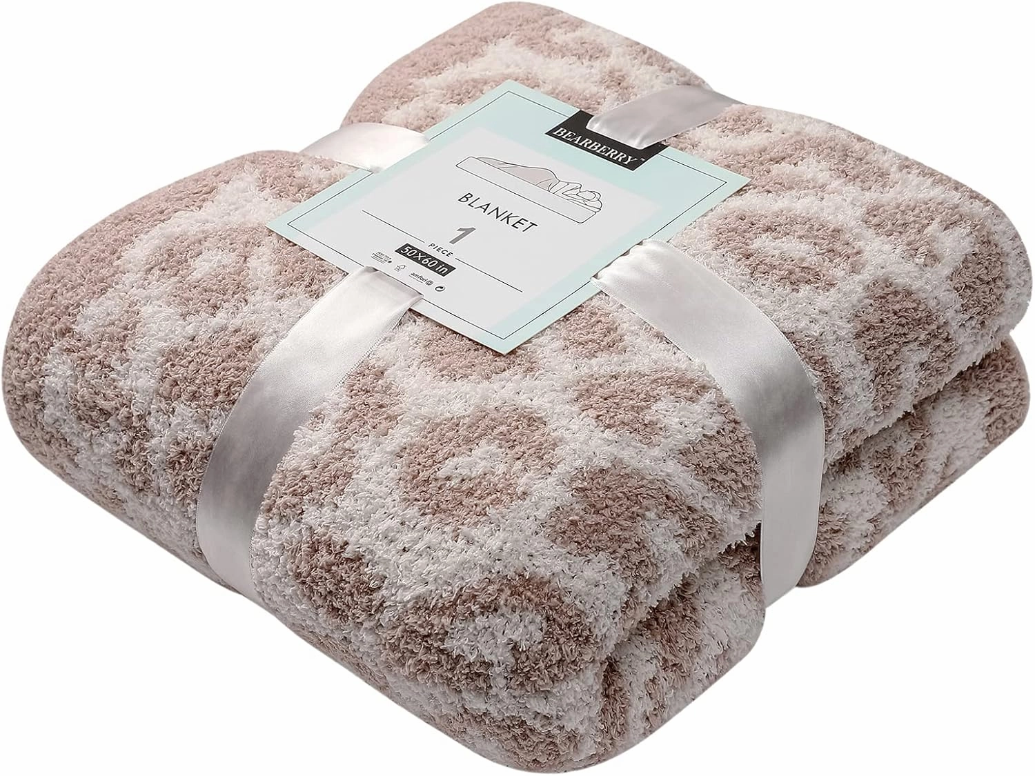 bearberry Fuzzy Leopard Knitted Throw Blanket Soft Cozy Warm Microfiber Blanket for Couch Sofa Bed Travel (Stone/Cream, 50"x60")