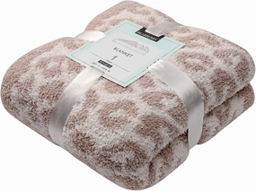 bearberry Fuzzy Leopard Knitted Throw Blanket Soft Cozy Warm Microfiber Blanket for Couch Sofa Bed Travel (Stone/Cream, 50"x60")