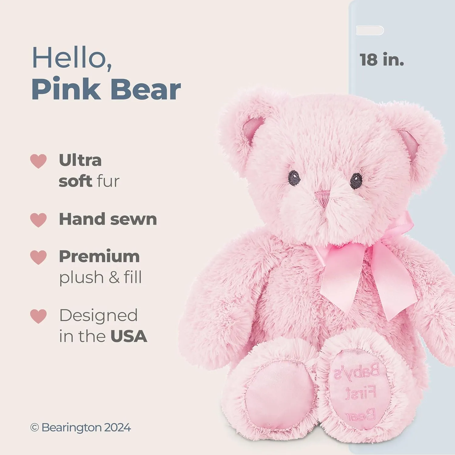 Bearington Baby's First Teddy Bear Plush, 18 Inch Stuffed Animal for Girls, Teddy Bear for Baby, Infant, Newborn