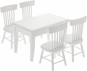 Beaupretty Doll House Furniture Miniature Wooden Dollhouse Table and Chairs Mini Accessories of Dining Room (White)