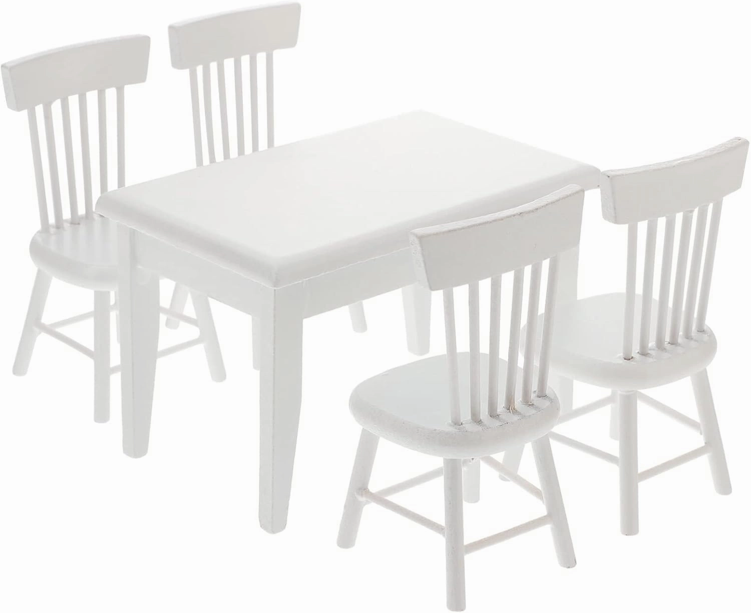 Beaupretty Doll House Furniture Miniature Wooden Dollhouse Table and Chairs Mini Accessories of Dining Room (White)