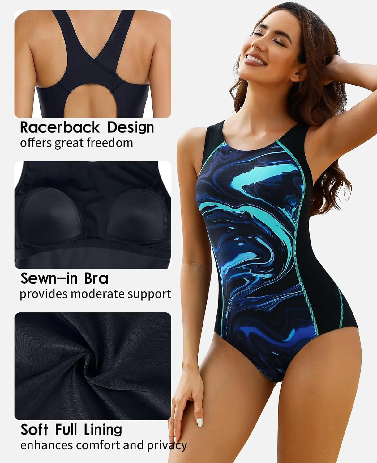 beautyin Women One Piece Athletic Racerback Swimsuit Modest Sport Bathing Suit