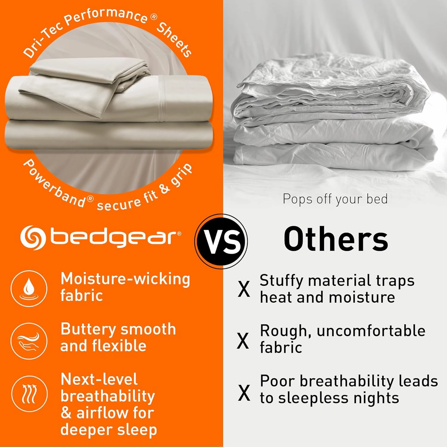 Bedgear Dri-Tec Queen Size Bed Sheet Set - Moisture-Wicking and Cooling Sheet Set - Temperature Regulating - Deep Pocket Fitted and Flat Sheets - Adjustable Base Friendly - Medium Beige