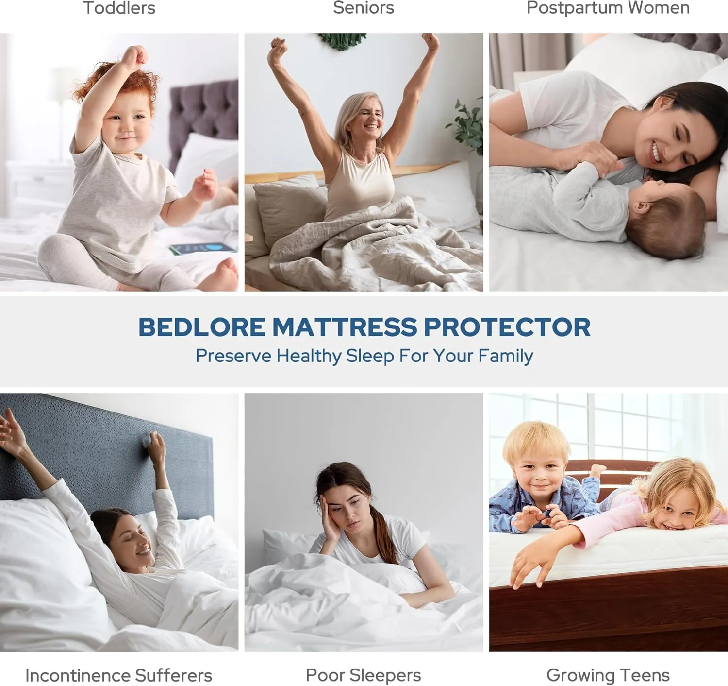 BEDLORE 2 Pack Waterproof Mattress Protector, King Size Mattress Pad with Deep Pocket 6"-18" Depth, Soft Breathable Bed Mattress Cover for Bedroom, College Dorm (White)