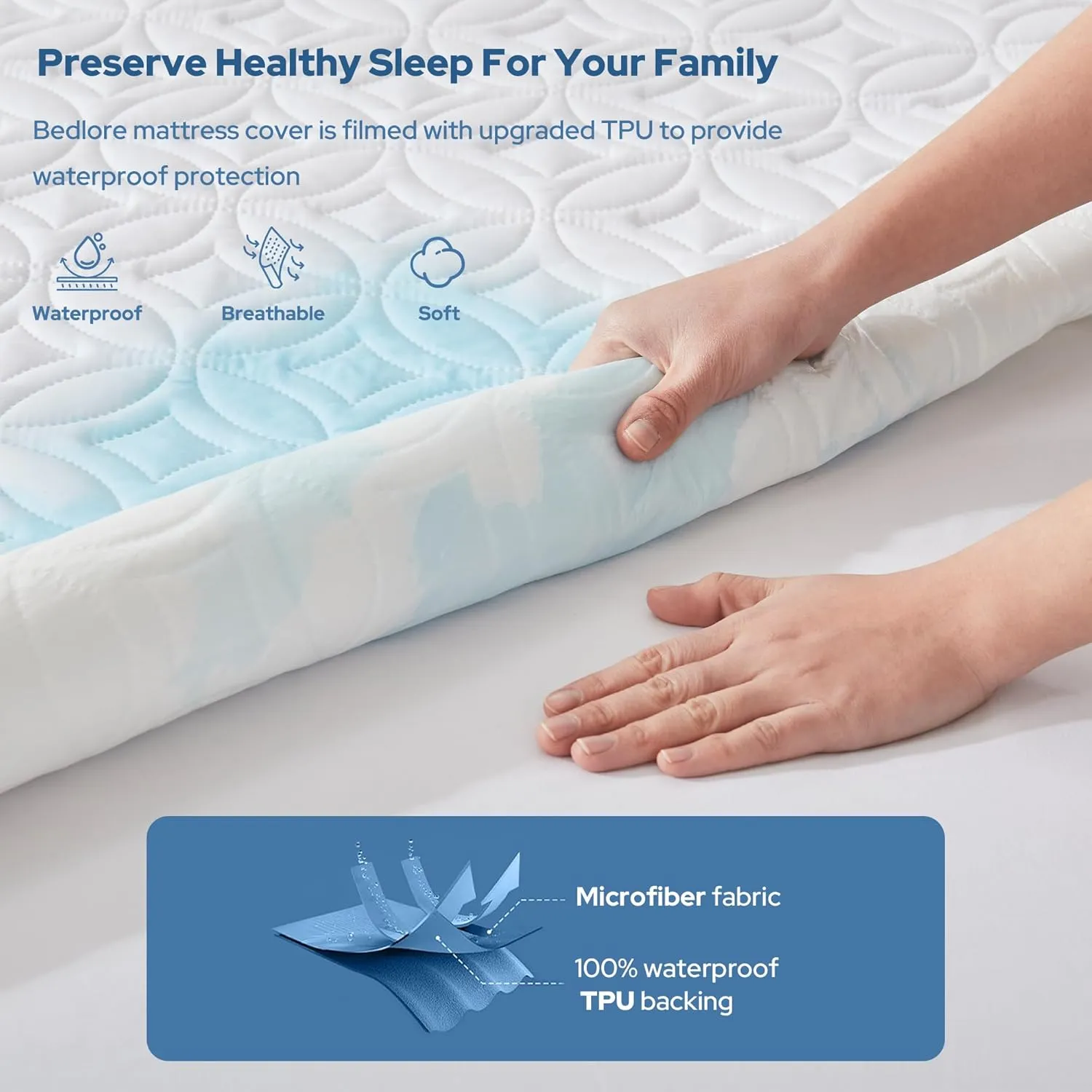 BEDLORE 2 Pack Waterproof Mattress Protector, King Size Mattress Pad with Deep Pocket 6"-18" Depth, Soft Breathable Bed Mattress Cover for Bedroom, College Dorm (White)