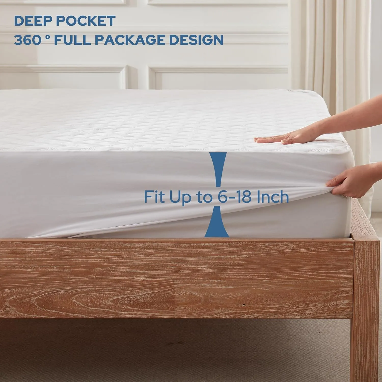 BEDLORE Waterproof Mattress Protector, King Size Noiseless Mattress Pad with Deep Pocket Fitted Up to 6-18 inches, Soft Noiseless Bed Mattress Cover Washable for Home, Bedroom, Hotel (White)