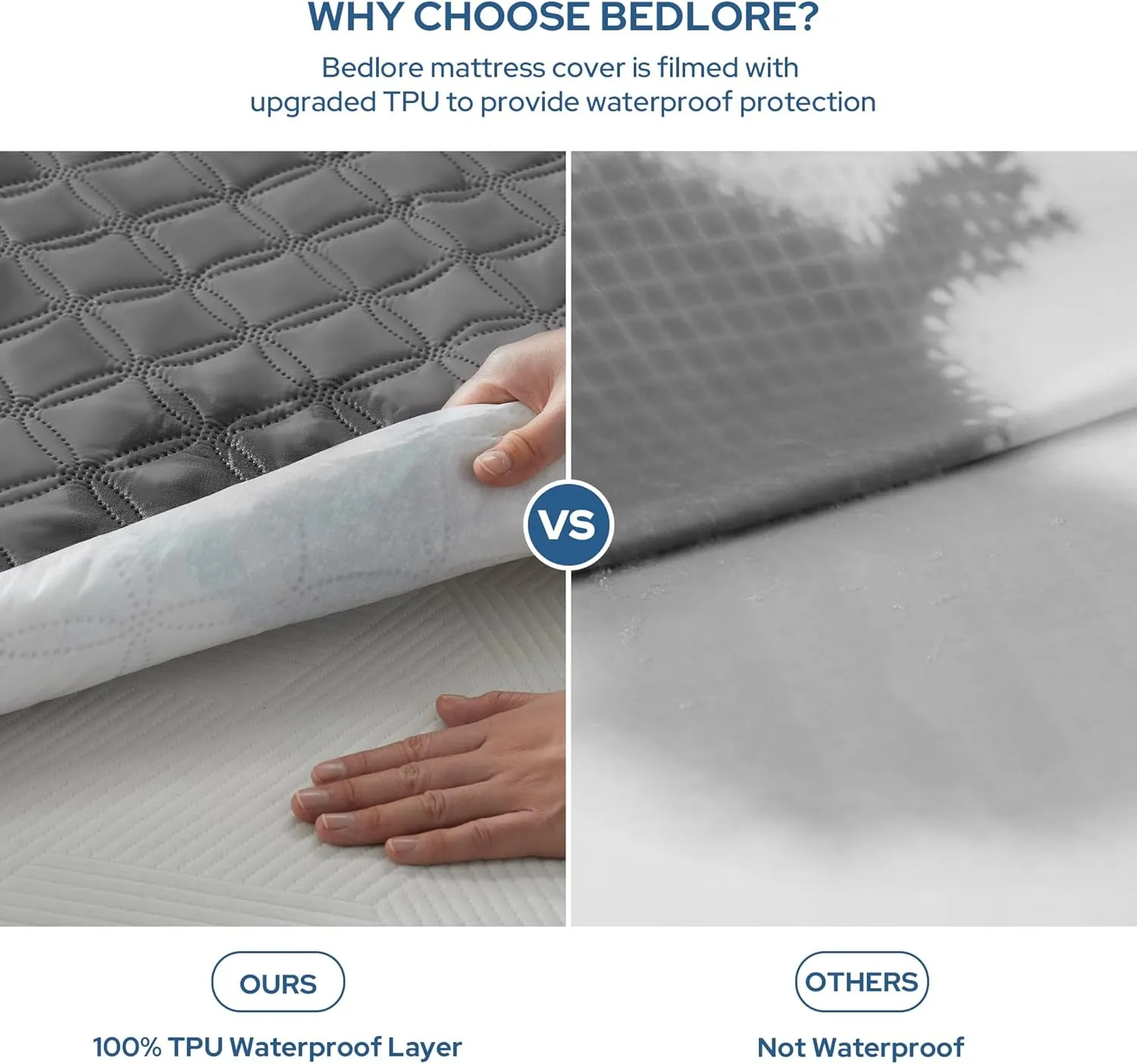 BEDLORE Waterproof Mattress Protector, Noiseless King Size Mattress Pad with Deep Pocket Fitted Up to 6-18 inches, Soft Breathable Dirt-Proof Bed Mattress Cover Washable for Bedroom, Hotel (Gray)