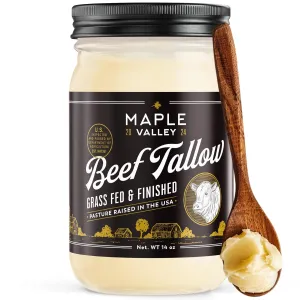 Beef Tallow for Cooking | Pasture Raised Grass Fed Beef Tallow | Paleo & Keto Friendly, 100% Grass Fed & Finished Beef Fat | The Maple Valley, 14 oz