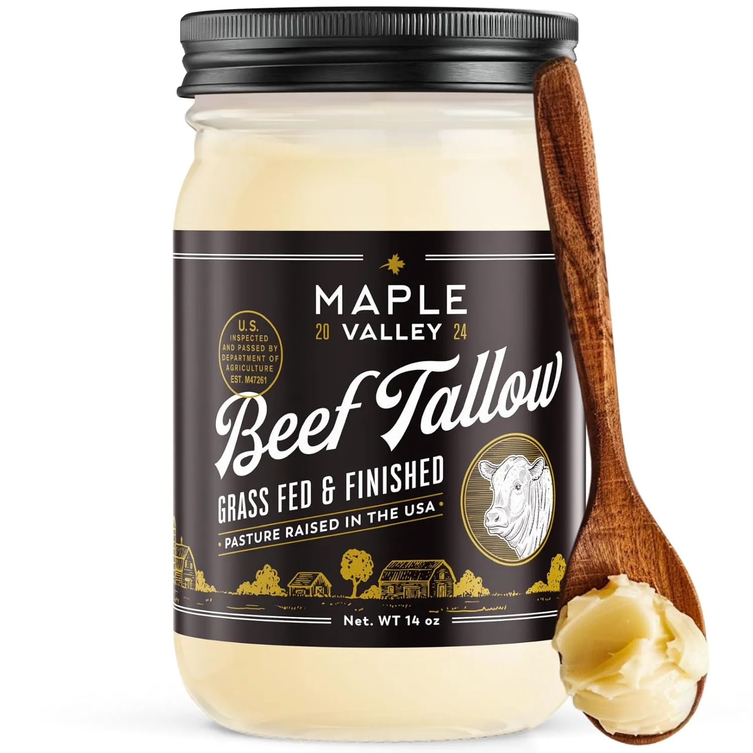 Beef Tallow for Cooking | Pasture Raised Grass Fed Beef Tallow | Paleo & Keto Friendly, 100% Grass Fed & Finished Beef Fat | The Maple Valley, 14 oz