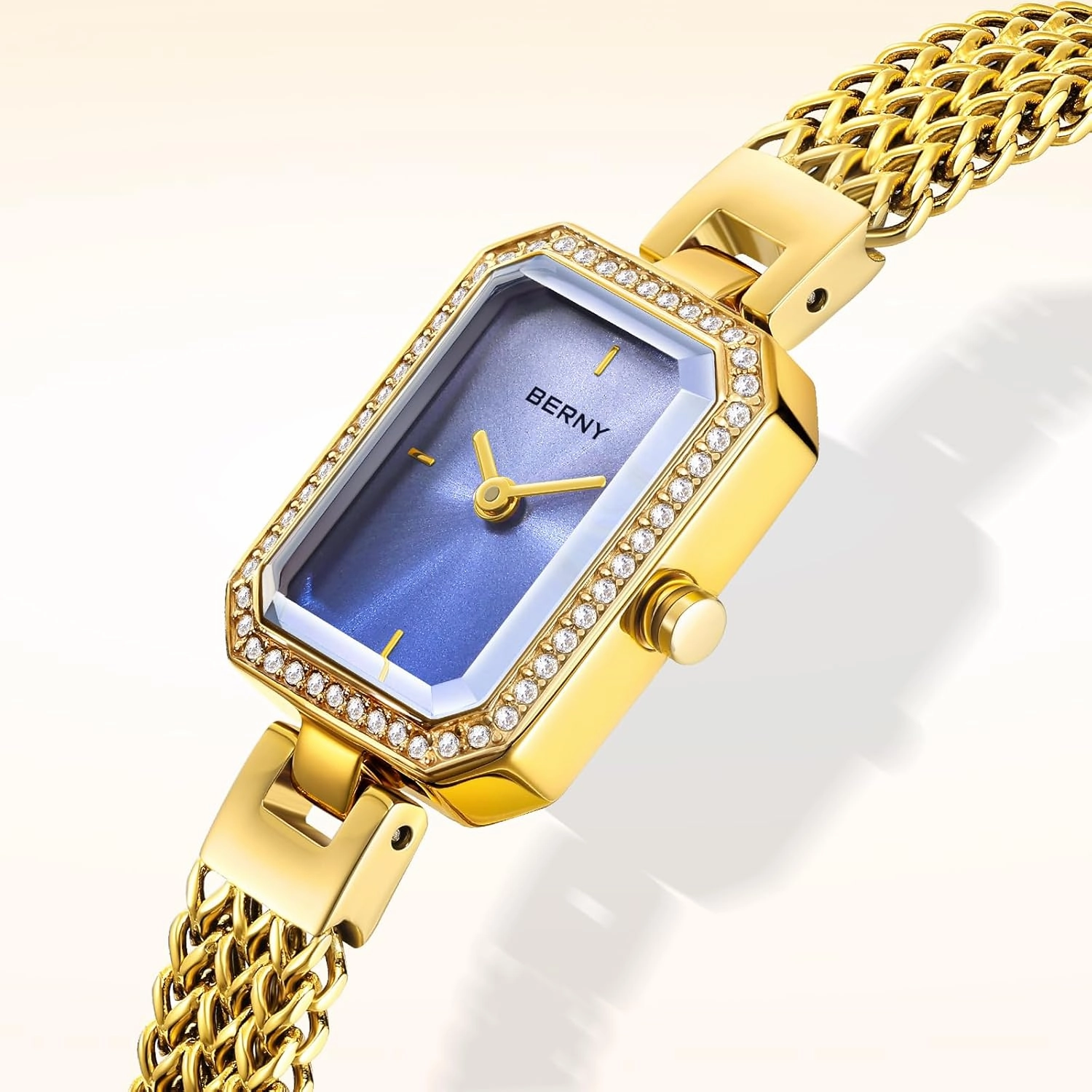BERNY Gold Watches for Women Ladies Wrist Watch and Bracelet Set Dainty Quartz Bracelet Watch Premium Crystal Accented Fashion Luxury Birthday Present for Women