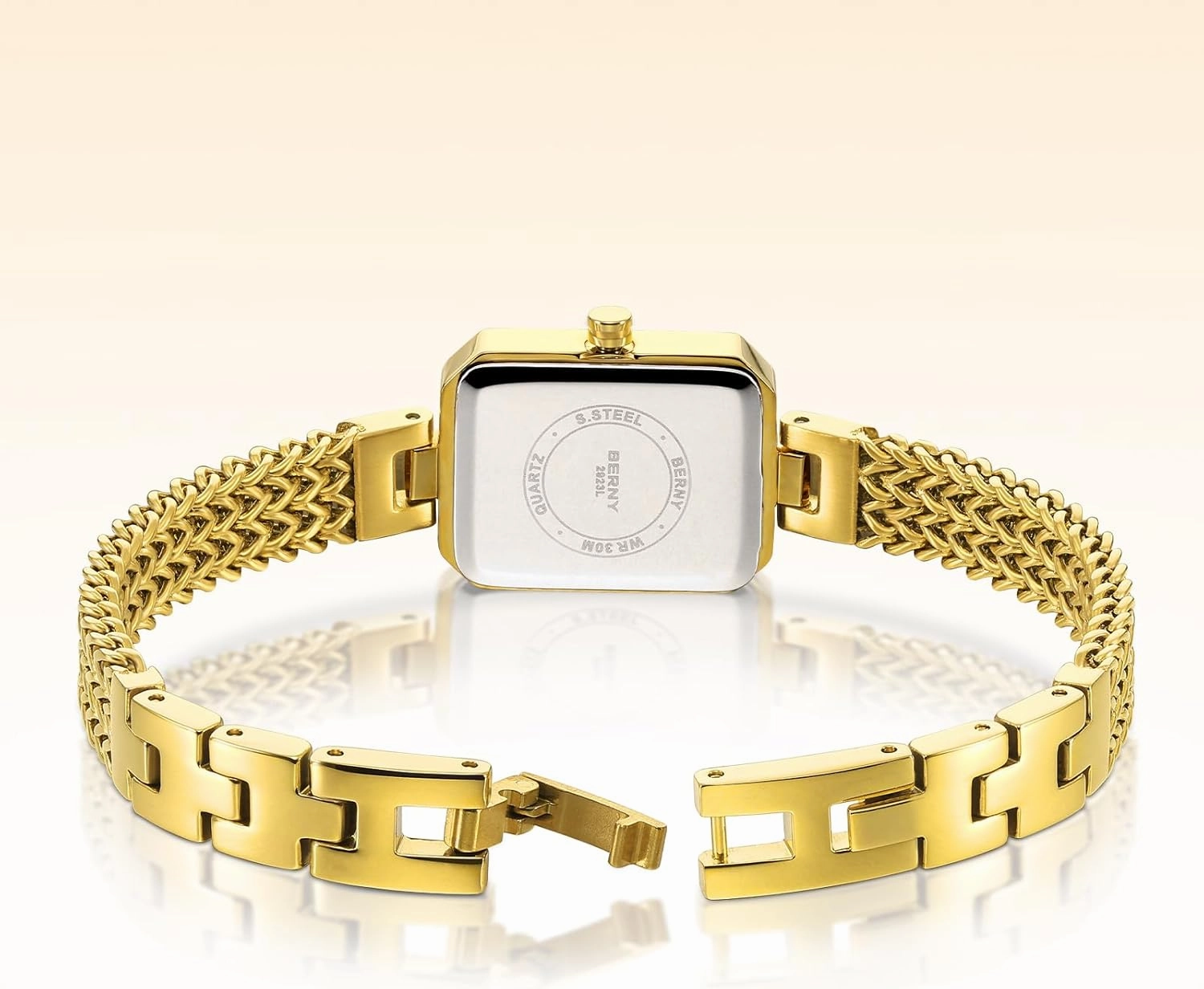 BERNY Gold Watches for Women Ladies Wrist Watch and Bracelet Set Dainty Quartz Bracelet Watch Premium Crystal Accented Fashion Luxury Birthday Present for Women