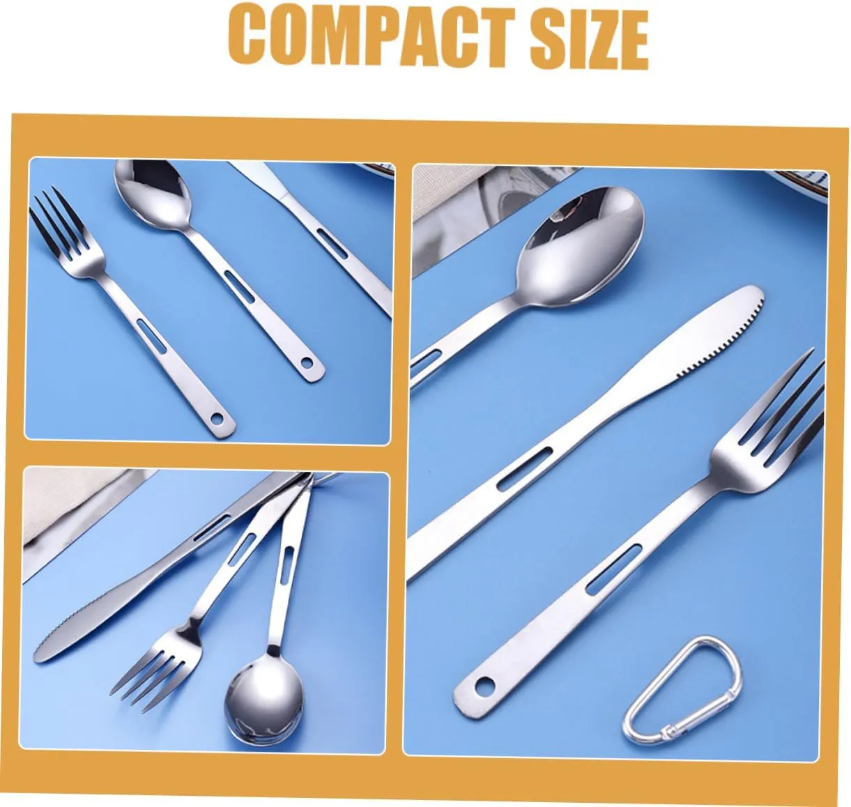 BESPORTBLE 5pc Portable Camping Cutlery Set Stainless Steel Silverware for Outdoor Travel Picnic
