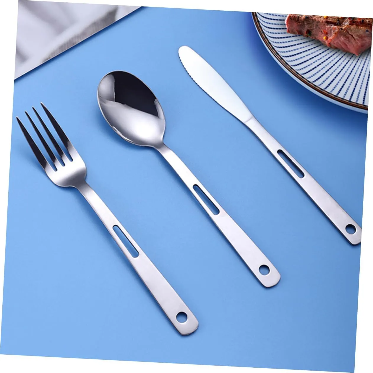 BESPORTBLE 5pc Portable Camping Cutlery Set Stainless Steel Silverware for Outdoor Travel Picnic