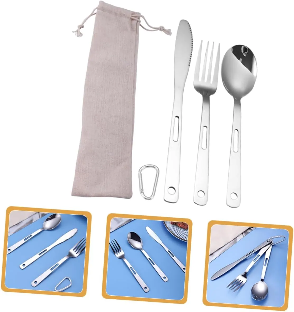 BESPORTBLE 5pc Portable Camping Cutlery Set Stainless Steel Silverware for Outdoor Travel Picnic