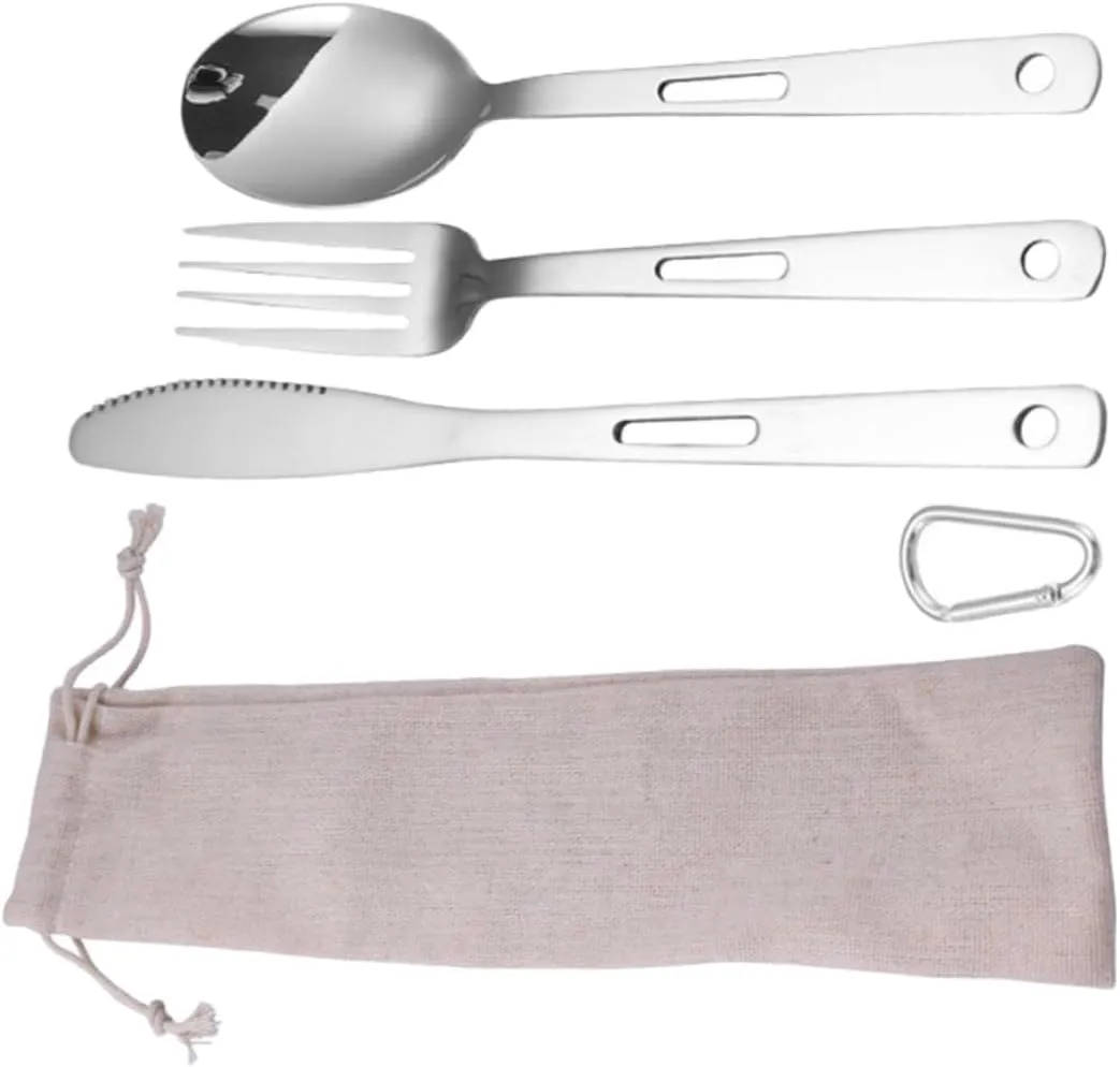 BESPORTBLE 5pc Portable Camping Cutlery Set Stainless Steel Silverware for Outdoor Travel Picnic