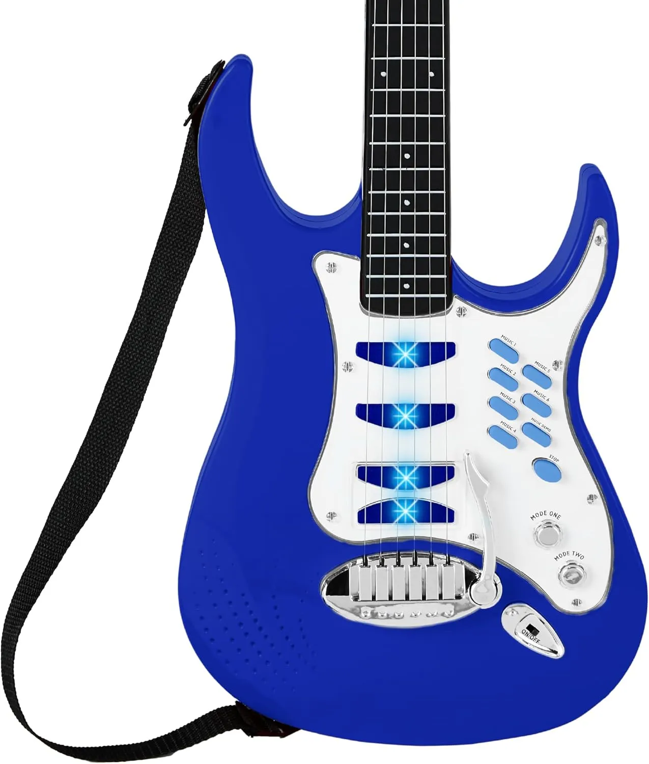 Best Choice Products Kids Electric Musical Guitar Play Set, Toy Guitar Starter Kit Bundle w/ 6 Demo Songs, Whammy Bar, Microphone, Amp, AUX, 2 Sticker Sheets - Blue