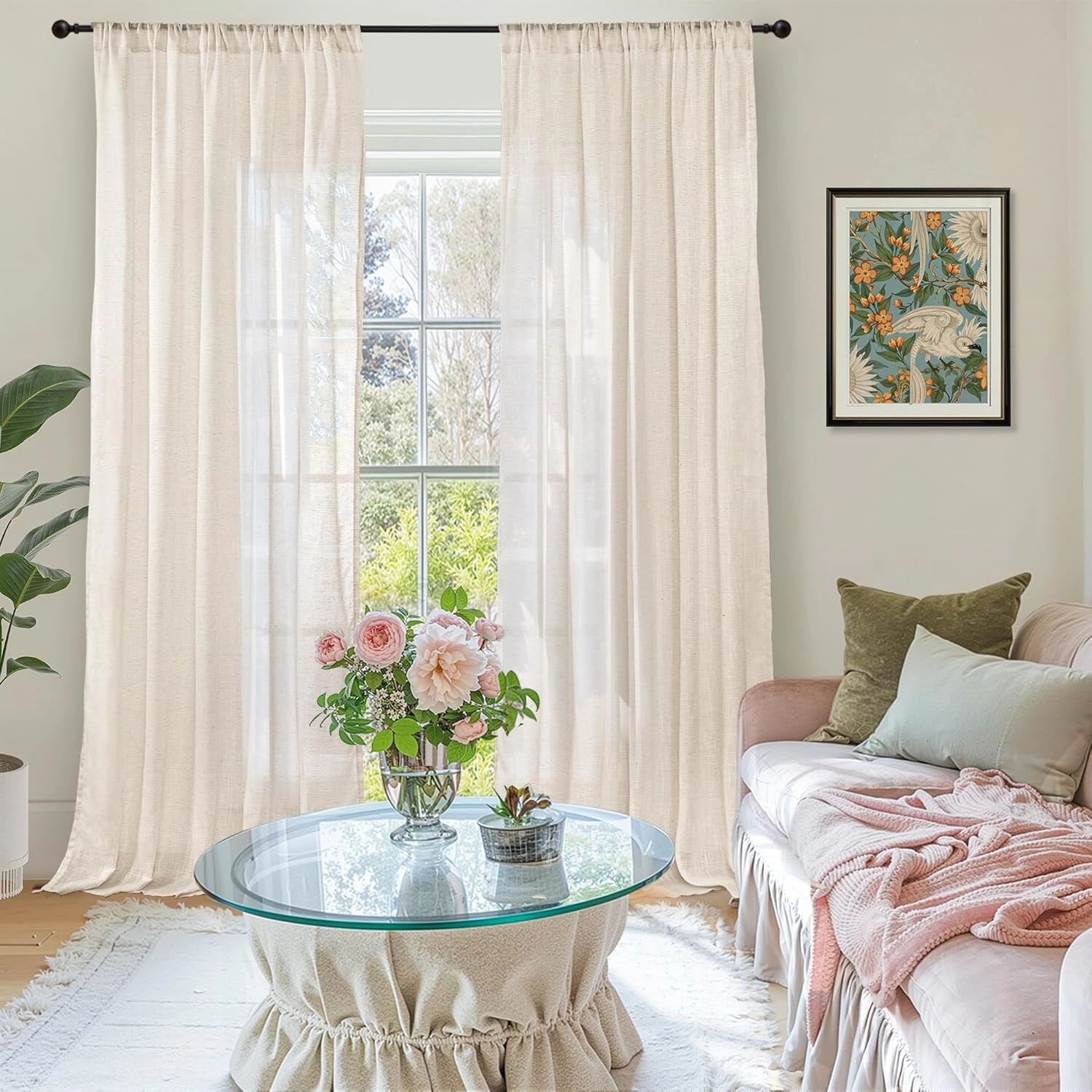 BGment Oatmeal Semi Sheer Curtains for Living Room 84 Inch Length 2 Panels Set - Rod Pocket Linen Drapes Camel Light Filtering Window Treatments for Bedroom Dining Farmhouse Lightweight, 52 X 84 Inch