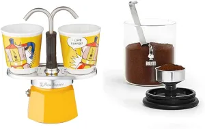 Bialetti - Mini Express Lichtenstein: Moka Set includes Coffee Maker 2-Cup (2.8 Oz)   2 shot glasses, Yellow, Aluminium & Smart Coffee Jar: Made in Glass to Preserve the Aroma of the Coffee - 250g