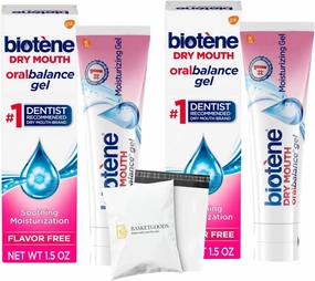 Biotene Oral Balance Gel Dry Mouth- Alcohol Free, Flavor Free Moisturizing, 1.5 oz (Pack of 2), Set by Basket Goods