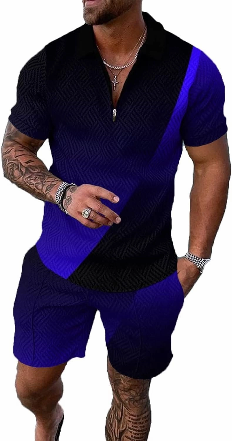BIRW Men‘s Track Suits 2 Piece Summer Short Sets Outfits Fashion Polo Shirt Casual Short Sleeve and Shorts set