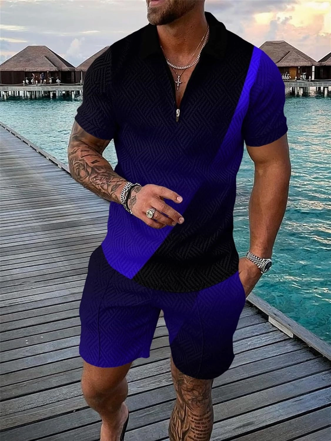 BIRW Men‘s Track Suits 2 Piece Summer Short Sets Outfits Fashion Polo Shirt Casual Short Sleeve and Shorts set