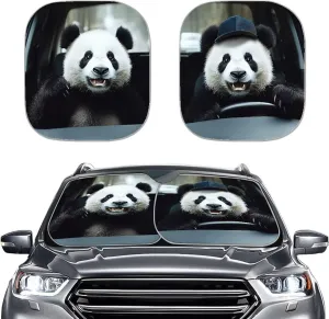 Biyejit Driving Panda Car Windshield Sunshade Sun Shades Easy Setup Car Sun Visor Blocks Max UV Rays Keeps Vehicle Cool Fit Most Sedan SUV Vans