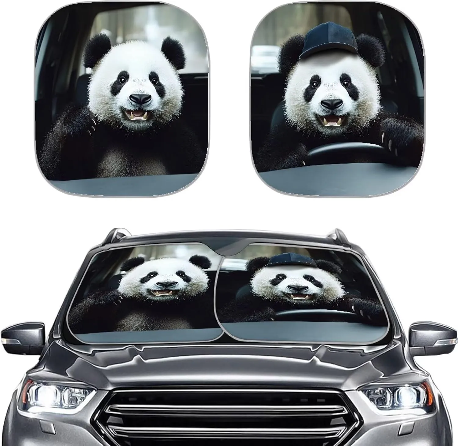Biyejit Driving Panda Car Windshield Sunshade Sun Shades Easy Setup Car Sun Visor Blocks Max UV Rays Keeps Vehicle Cool Fit Most Sedan SUV Vans