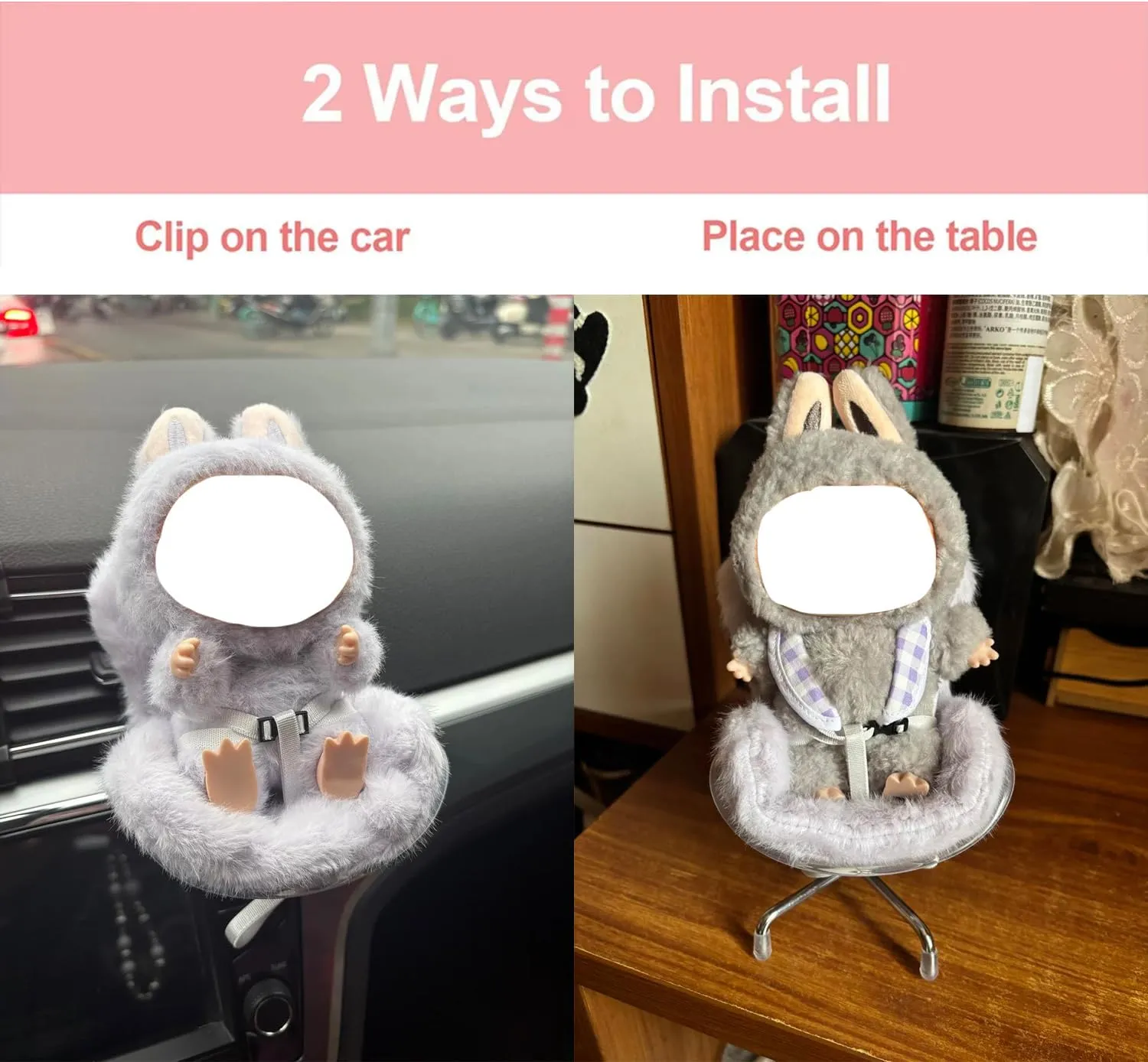 Blind Box Doll Car Seat for Dolls with Soft Furry Cushion,Car Plush Doll Sofa,Display Dolls,Protect Dolls,w/h Air Vent Clip and Desktop Stand,for 10-17cm Dolls (Red Camouflage)