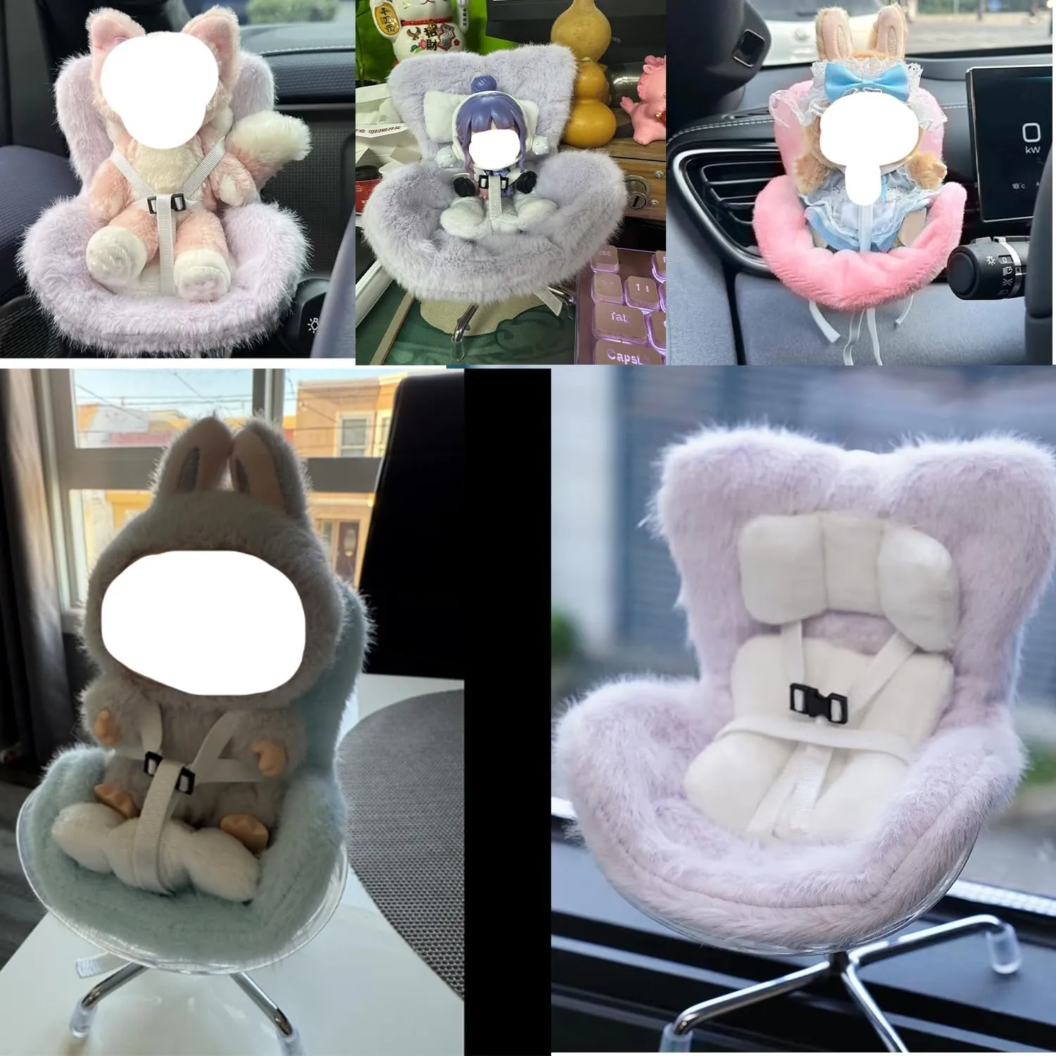 Blind Box Doll Car Seat for Dolls with Soft Furry Cushion,Car Plush Doll Sofa,Display Dolls,Protect Dolls,w/h Air Vent Clip and Desktop Stand,for 10-17cm Dolls (Red Camouflage)
