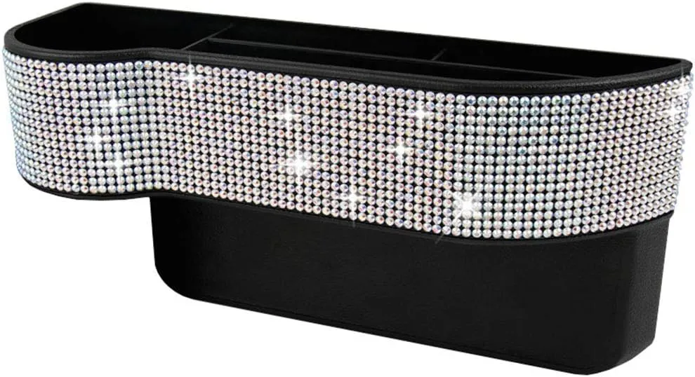 Bling Bling Car Seat Gap Filler, Car Seat Console Pockets Organizer Caddy Catcher, Crystal Auto Console Side Pouchs for Cellphone Wallet Coin Key Credit Card (Driver side (1 PC))