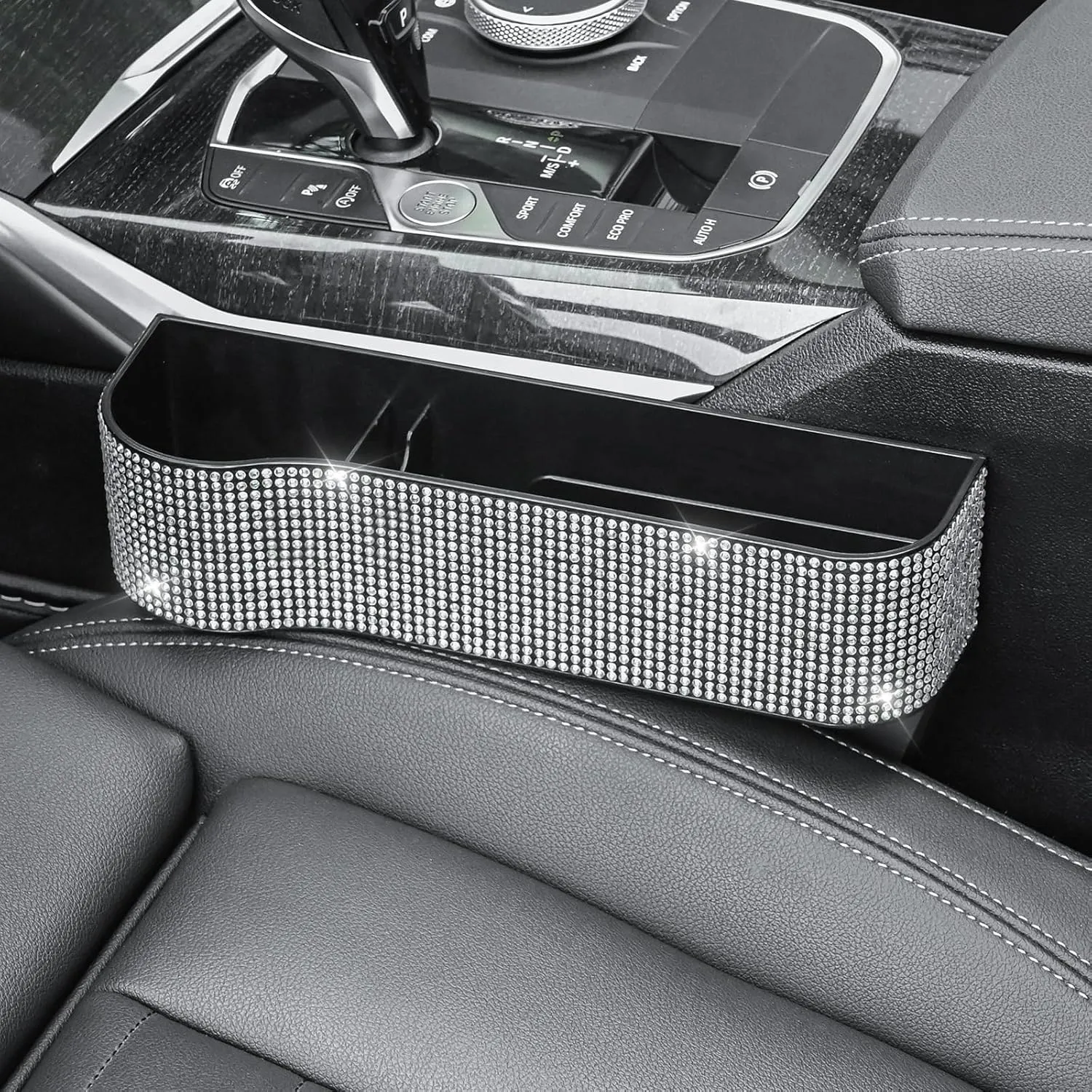 Bling Bling Car Seat Gap Filler, Car Seat Console Pockets Organizer Caddy Catcher, Crystal Auto Console Side Pouchs for Cellphone Wallet Coin Key Credit Card (Driver side (1 PC))
