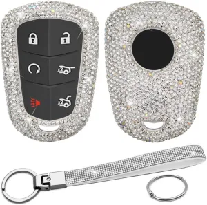 Bling Key Fob Cover Compatible with Cadillac XT4 XT5 XT6 ATS CTS SRX STS 2015-2024 Luxury Shiny Diamond Crystal Rhinestone Sparkly Key Cover Case (Sivler, Model A)