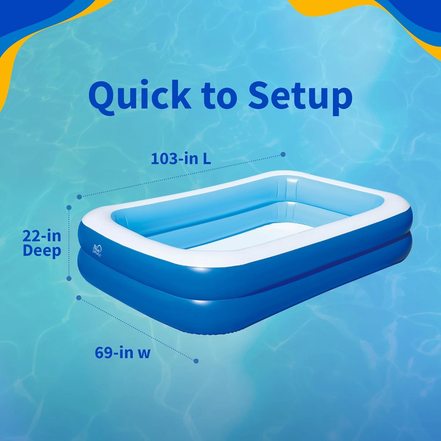 Blue Wave Family Inflatable Pool with Cover – 8.5-ft x 5.75-ft x 1.8-ft Rectangle Blow Up Pool for Kids and Adults – Quick-Setup Backyard Pool with Durable PVC Construction