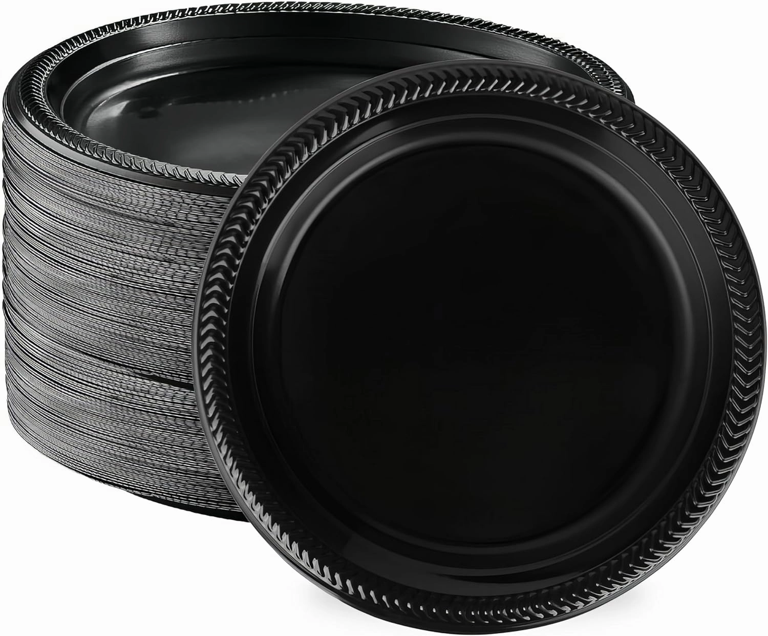 Bluesky Cuisine Black Round Plastic Plates - 10" (Pack of 100) - Durable & Microwave Safe - Perfect For Parties, Weddings, And Everyday Use
