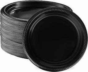 Bluesky Cuisine Black Round Plastic Plates - 10" (Pack of 100) - Durable & Microwave Safe - Perfect For Parties, Weddings, And Everyday Use