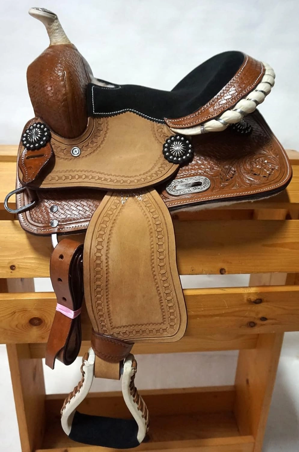 BNB International Western Barrel Racing Horse Saddles Trail Equestrian Pony & Adult Classic Quality Premium Leather for Horse Riding Size:10-18 inches Seat Available BRL222