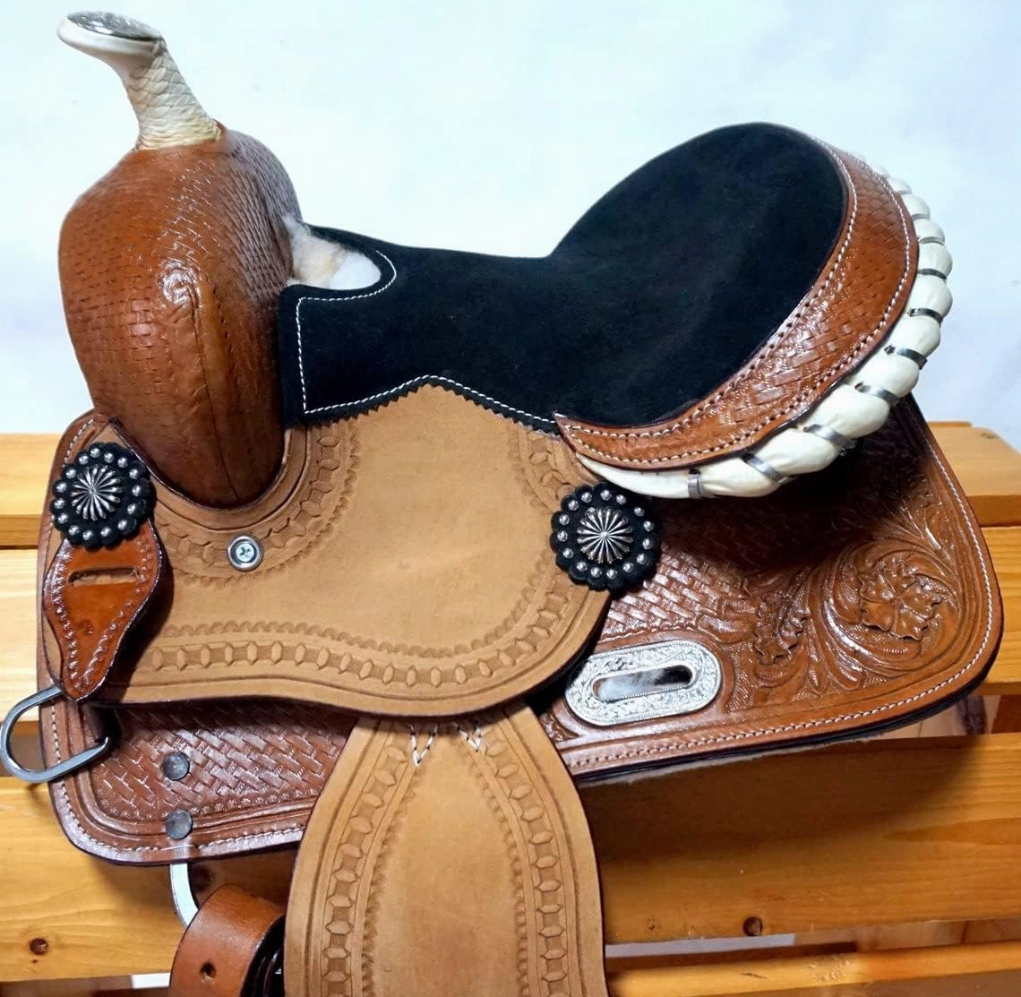 BNB International Western Barrel Racing Horse Saddles Trail Equestrian Pony & Adult Classic Quality Premium Leather for Horse Riding Size:10-18 inches Seat Available BRL222