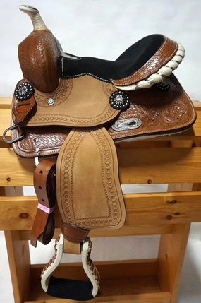 BNB International Western Barrel Racing Horse Saddles Trail Equestrian Pony & Adult Classic Quality Premium Leather for Horse Riding Size:10-18 inches Seat Available BRL222