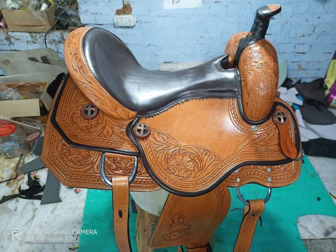 BNB International Western Barrel Racing Horse Saddles Trail Equestrian Pony & Adult Classic Quality Premium Leather for Horse Riding Size:10-18 inches Seat Available BRL226