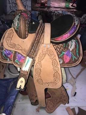 BNB International Western Barrel Racing Horse Saddles Trail Equestrian Pony & Adult Classic Quality Premium Leather for Horse Riding Size:10-18 inches Seat Available BRL277