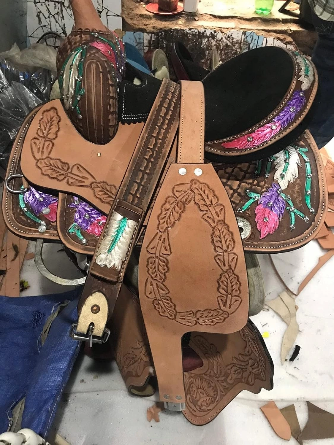 BNB International Western Barrel Racing Horse Saddles Trail Equestrian Pony & Adult Classic Quality Premium Leather for Horse Riding Size:10-18 inches Seat Available BRL277