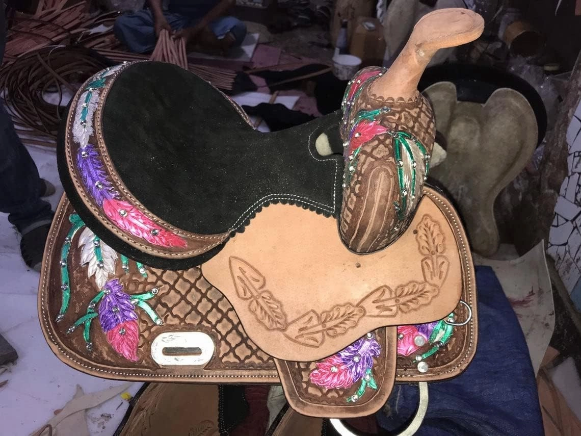 BNB International Western Barrel Racing Horse Saddles Trail Equestrian Pony & Adult Classic Quality Premium Leather for Horse Riding Size:10-18 inches Seat Available BRL277