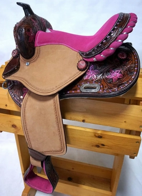 BNB International Western Barrel Racing Horse Saddles Trail Equestrian Pony & Adult Classic Quality Premium Leather for Horse Riding Size:10-18 inches Seat Available BRL287