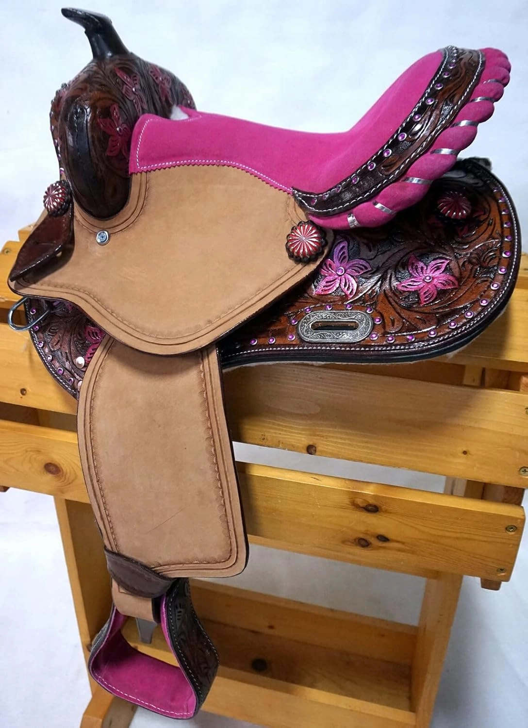 BNB International Western Barrel Racing Horse Saddles Trail Equestrian Pony & Adult Classic Quality Premium Leather for Horse Riding Size:10-18 inches Seat Available BRL287