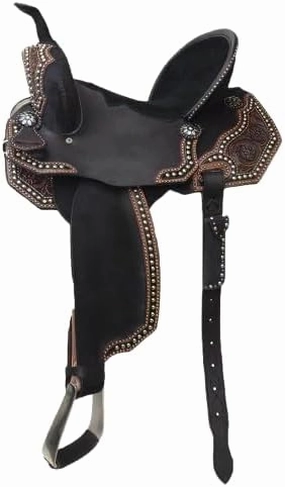 BNB International Western Barrel Racing Wooden Tree Horse Saddle Handmade Premium Leather Comfort Horse Trail Equestrian Tooled Carved Horse Saddle Riding Size: 10-18 inch MO21